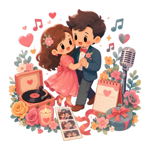 Anniversary couple song illustration