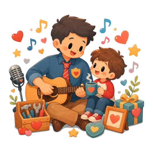 Father and child music gift illustration