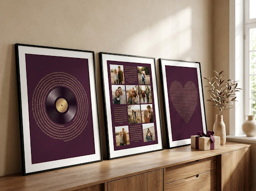 Printable digital wall art posters made from custom song lyrics